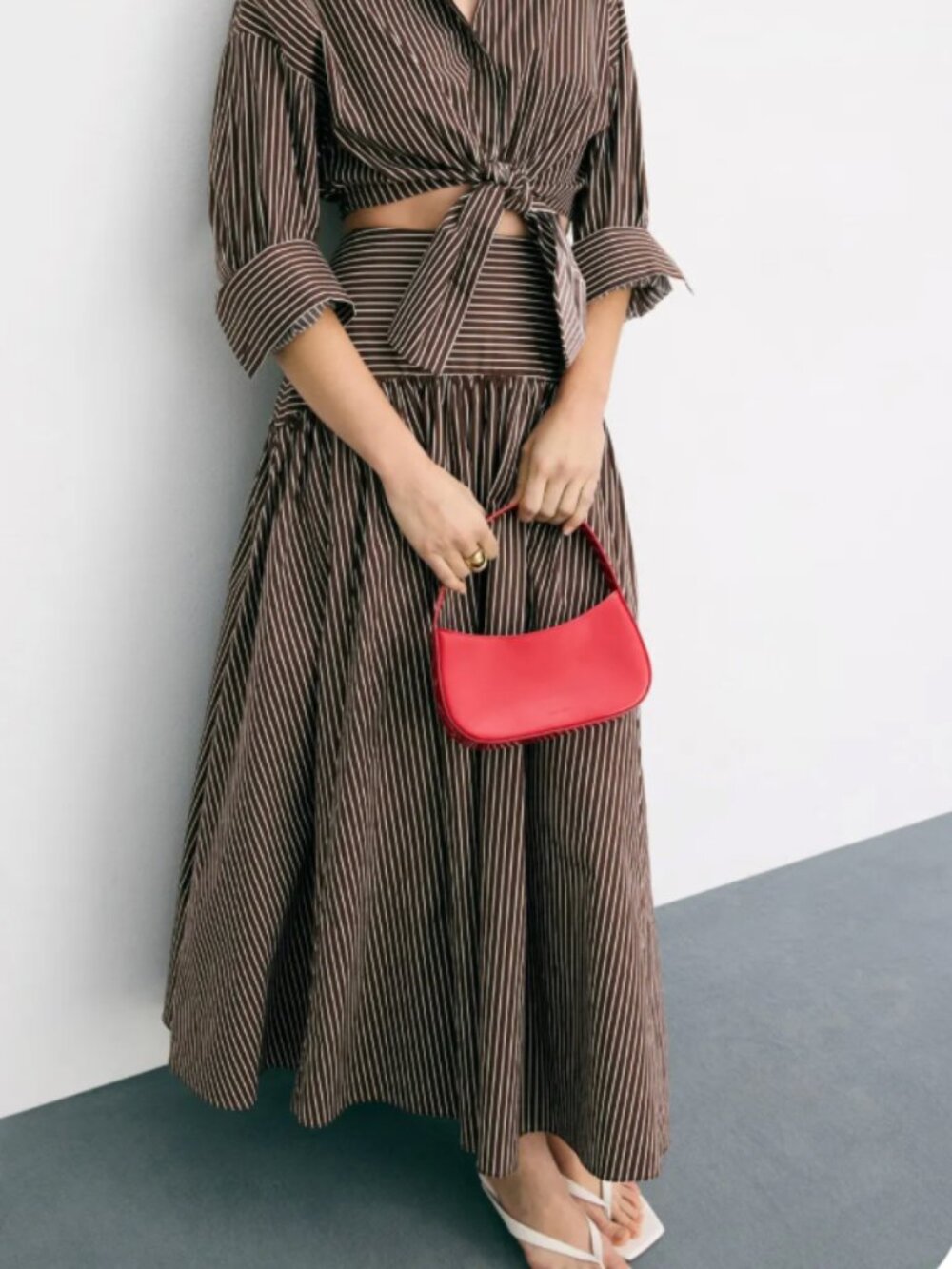 STAUD Procida Skirt Women’s Brown Striped Maxi Skirt -repair-